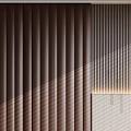 Dark Brown Vertical Striped Bed Background Wall Light Gray Sides Ceiling Light Strips Pendant Lights 3d model