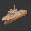 3D Model of Modern Marine Vessel With Yellow Hull White Deck Blue Bottom and Radar Domes