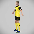 Game Movie Character Standing In Yellow Black Football Jersey With Number 14 And Blue Cleats