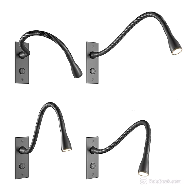 Modern Black Wall Lamps With Adjustable Curved Arm And Rotatable Lamp Head 3d model 