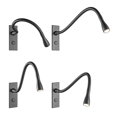 Modern Black Wall Lamps With Adjustable Curved Arm And Rotatable Lamp Head 3d model
