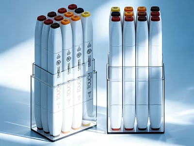 Vibrant Colored Markers Neatly Arranged In Clear Stands With Various Colors 3d model