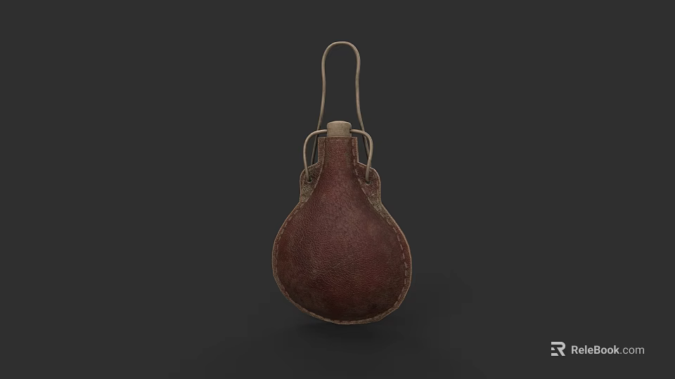 Brown Leather Pouch With Metal Hook For Daily Use And Sewn Edge 3d model 