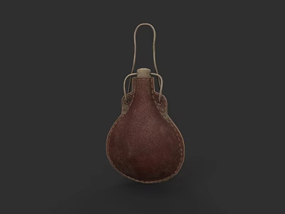 Brown Leather Pouch With Metal Hook For Daily Use And Sewn Edge 3d model