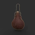 Brown Leather Pouch With Metal Hook For Daily Use And Sewn Edge