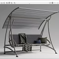Outdoor Swing Chair With Canopy Gray Frame Plaid Blanket And Soft Pillows