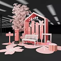 Pink Cherry Blossom Photo Check-in Spot With Bench Fence Mailbox And Petal Decor