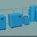 Blue Industrial Equipment System With Compressor Units Piping And Storage Tank