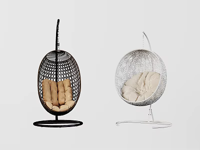 Woven Hanging Chairs With Egg And Spherical Design Black White Frames Brown Beige Cushions 3d model