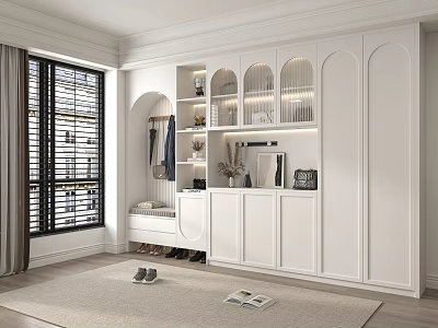 Elegant Modern White Shoe Cabinet With Lighting Clothing Hanging And Decorations Interior 3d model