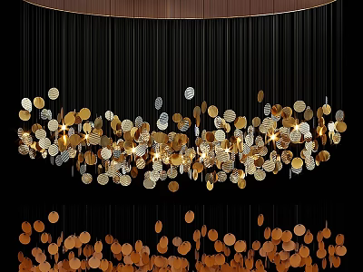 Elegant Modern Chandelier With Shiny Golden Circular Decorations And Multiple Hanging Ornaments 3d model