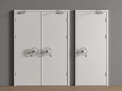 White Double Doors With Metal Handles Against Gray Background Wall And Wooden Floor 3d model