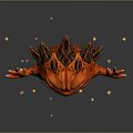 Red Spiked Game Movie Character With Fierce Face Outstretched Claws And Golden Sparkles