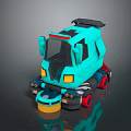 Turquoise Computerized Cleaning Robot With Yellow Lights Black Roof And Red Wheels