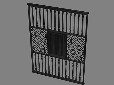 Black Decorative Fence Featuring Intricate Lattice Design And Central Square Section 3d model