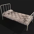 Single Bed with White Metal Frame Gray Tufted Mattress and Wheels