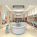 Modern Public Service Hall Interior With Marble Reception Desk Service Counters And Self Service Kiosks