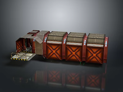 Red Cross Pattern Modular Cargo Units With Lattice Top And Step Platform 3d model
