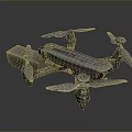 Highly Detailed Drone Model With Rotating Propellers And Metallic Body Structure