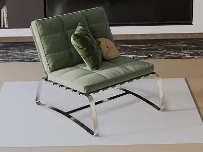 Modern Green Velvet Accent Chair With Stainless Steel Frame And Decorative Pillows On White Rug 3d model