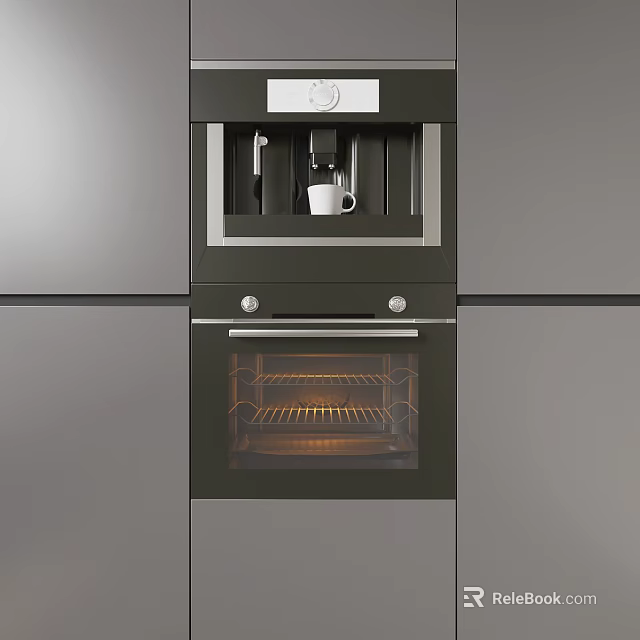 Modern Stainless Steel Built In Kitchen Appliances With Oven And Coffee Machine 3d model 