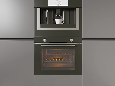 Modern Stainless Steel Built In Kitchen Appliances With Oven And Coffee Machine 3d model