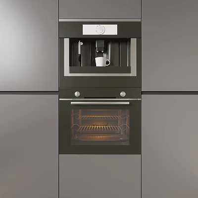 Modern Stainless Steel Built In Kitchen Appliances With Oven And Coffee Machine 3d model
