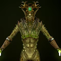 Mythical Antlered Forest Guardian Creature With Bark Textured Body And Green Glowing Hands