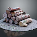 Natural Wood Material Logs Stacked With Bark And Green Moss On Circular Ground