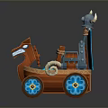 Fantasy Decorative Cart Model With Red Horse-Shaped Front Blue Details And Horned Top Ornament