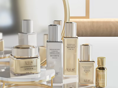 Luxury Cosmetics Perfume Bottles With Gold Silver Packaging On Modern Vanity Shelf 3d model