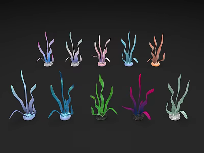 Colorful Artificial Aquatic Plants in Various Shades Arranged on Black Background 3d model