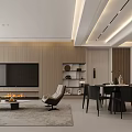 Modern Living and Dining Room Interior Design With TV Bookshelf Sofa Dining Table And Chairs
