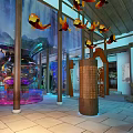 Cultural Center Showcasing Water Curtain Projection With Traditional Architecture And Colorful Lighting Effects
