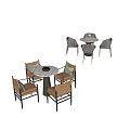 Modern Round Dining Table Set with Light Gray and Brown Chairs and Cushions 3d model