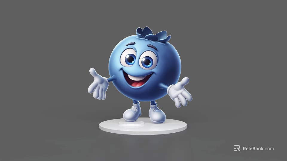 Cartoon Blueberry Game and Movie Character With Smiling Face Big Eyes Open Arms White Shoes 3d model 