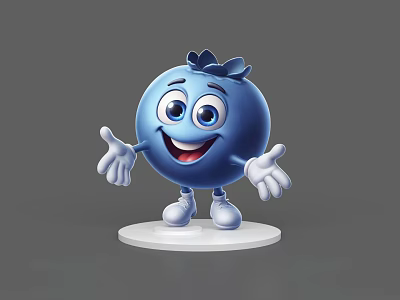 Cartoon Blueberry Game and Movie Character With Smiling Face Big Eyes Open Arms White Shoes 3d model