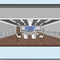 Modern Conference Room With Oval Table Large Screen Comfortable Chairs And Lighting 3d model