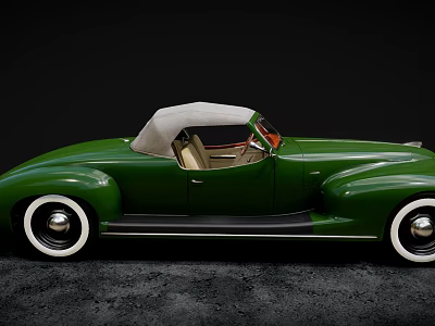 Vintage Green Convertible Car With Beige Interior White Rims And Sleek Lines 3d model