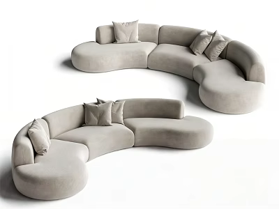 Light Gray Curved Sofa With Modern Design And Plush Decorative Pillows 3d model