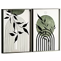 Two Piece Picture Frames With Green Circles Black Leaves Arched Lines And Vertical Stripes