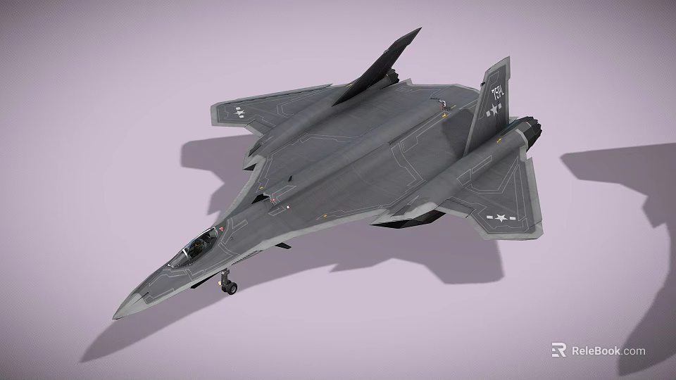 Sleek Gray Military Fighter Jet With Landing Gear And Tail Fin Emblem 3d model 