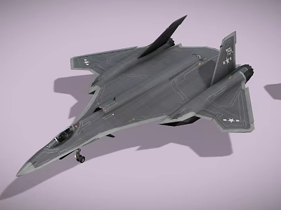 Sleek Gray Military Fighter Jet With Landing Gear And Tail Fin Emblem 3d model
