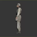 Vintage Military Character in Old Style Uniform with Hat Backpack Trousers and Boots