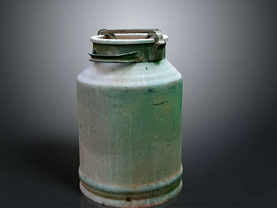 Vintage Green Metal Milk Can With Rustic Design And Handle For Storage 3d model