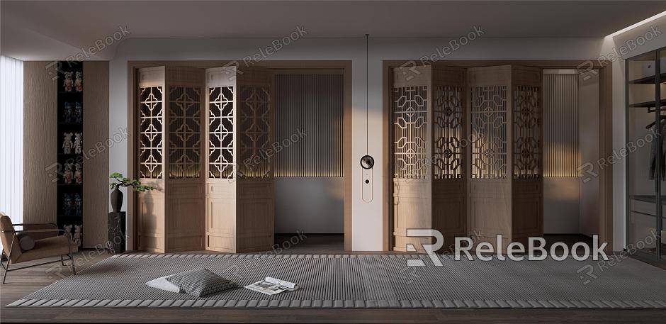 New Chinese Folding Door Openwork Grille Folding Door Openwork Screen model