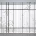 Modern Glass Room Divider With Botanical Patterns And Black Frame Design 3d model