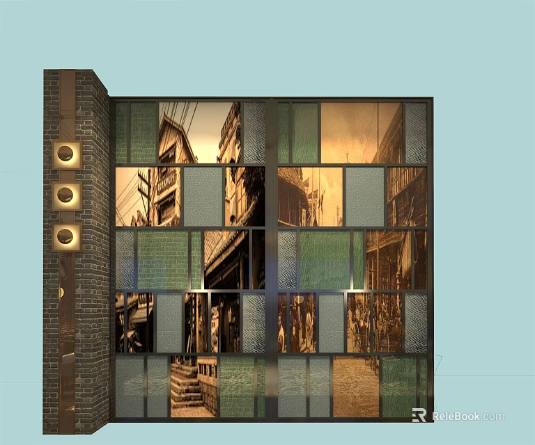 Modern Architectural Partition Featuring Glass Panels Brick Elements And Light Shadow Effects 3d model