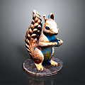 Squirrel Sculpture Carving With Detailed Craftsmanship Standing Pose Fluffy Tail And Holding Nut