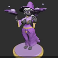 3D Witch Character In Purple Hat With Floating Spheres And Energy Effects